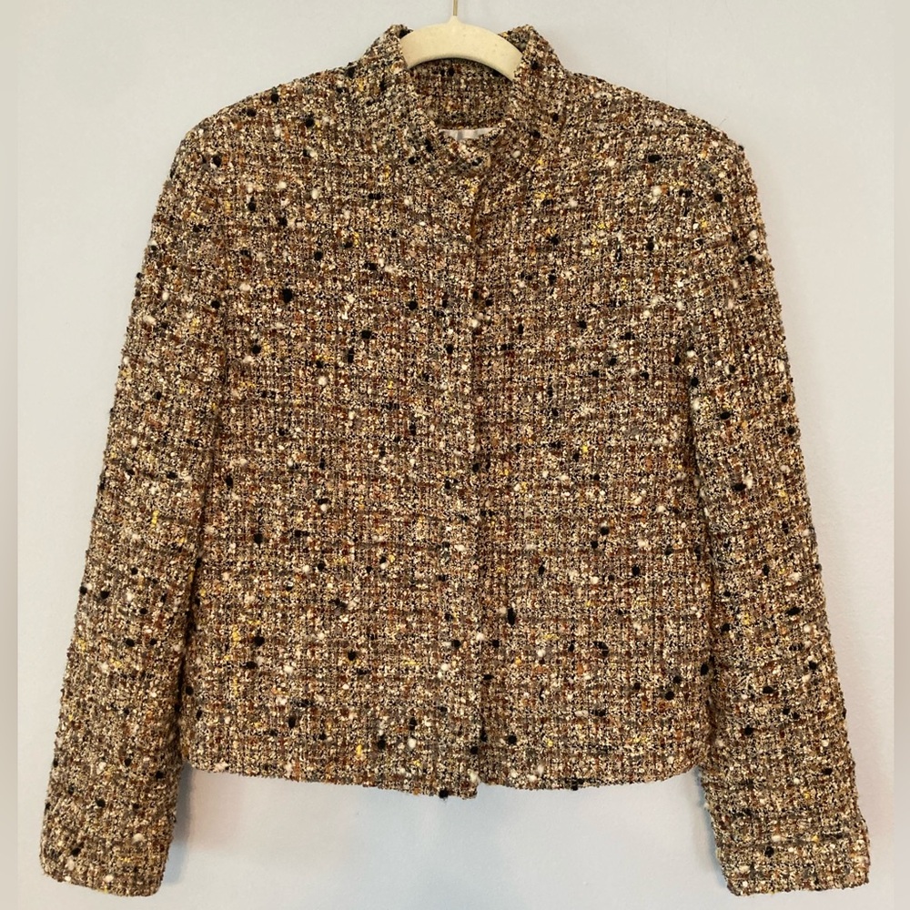 VTG Emil Rutenberg brown, black, cream, gold etc. tweed boucle jacket sz XS